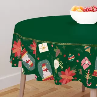 Toalha de Mesa Redonda Natalina para 4 Lugares Decoração Boneco de Neve