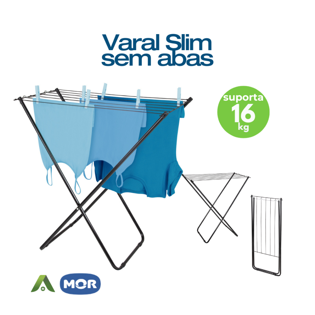 Varal De Chão MOR PRETO Em Aço Sem Abas Retrátil Slim Reforçado