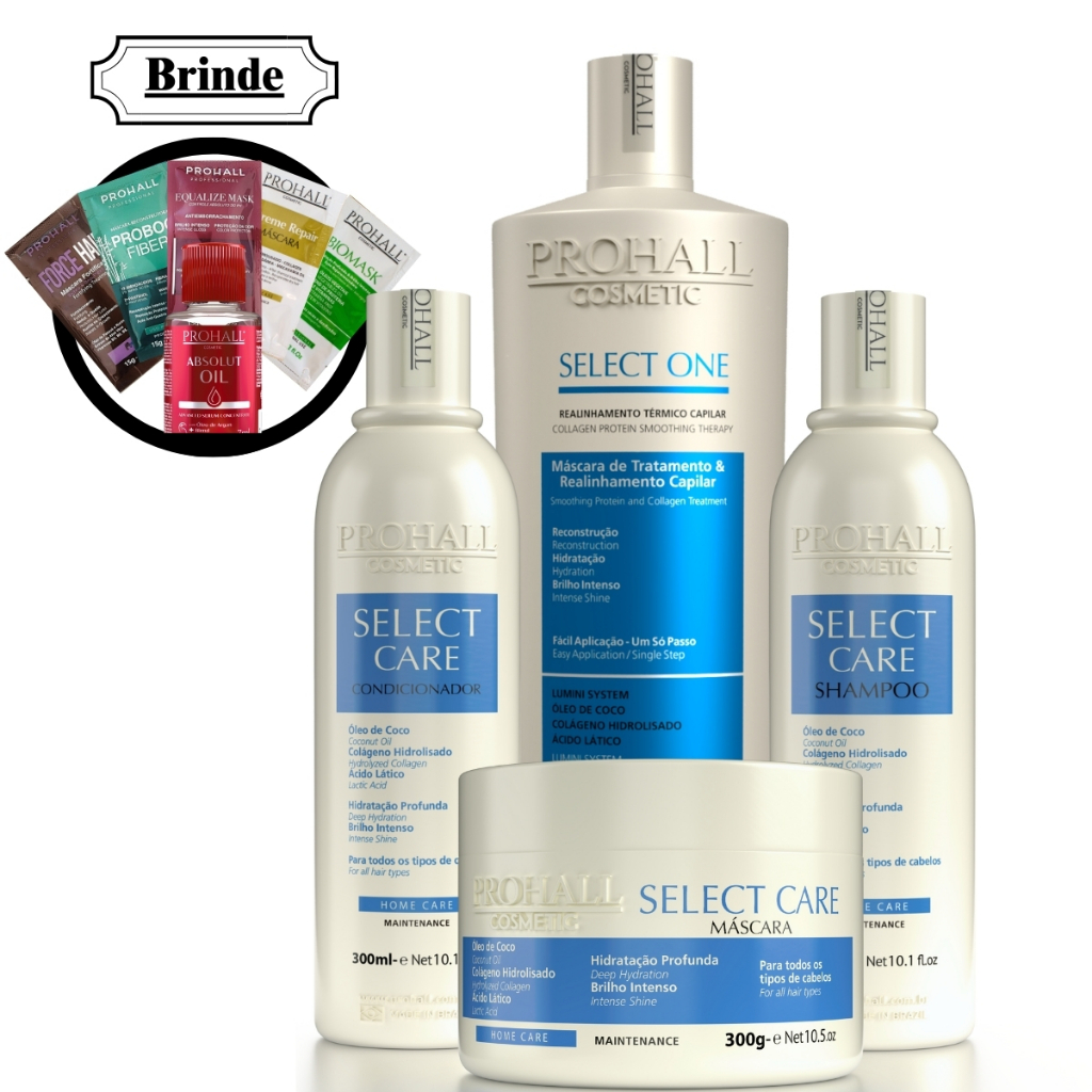 Prohall Select one 1L + Máscara + Shampoo + Condicionador Select Care ...