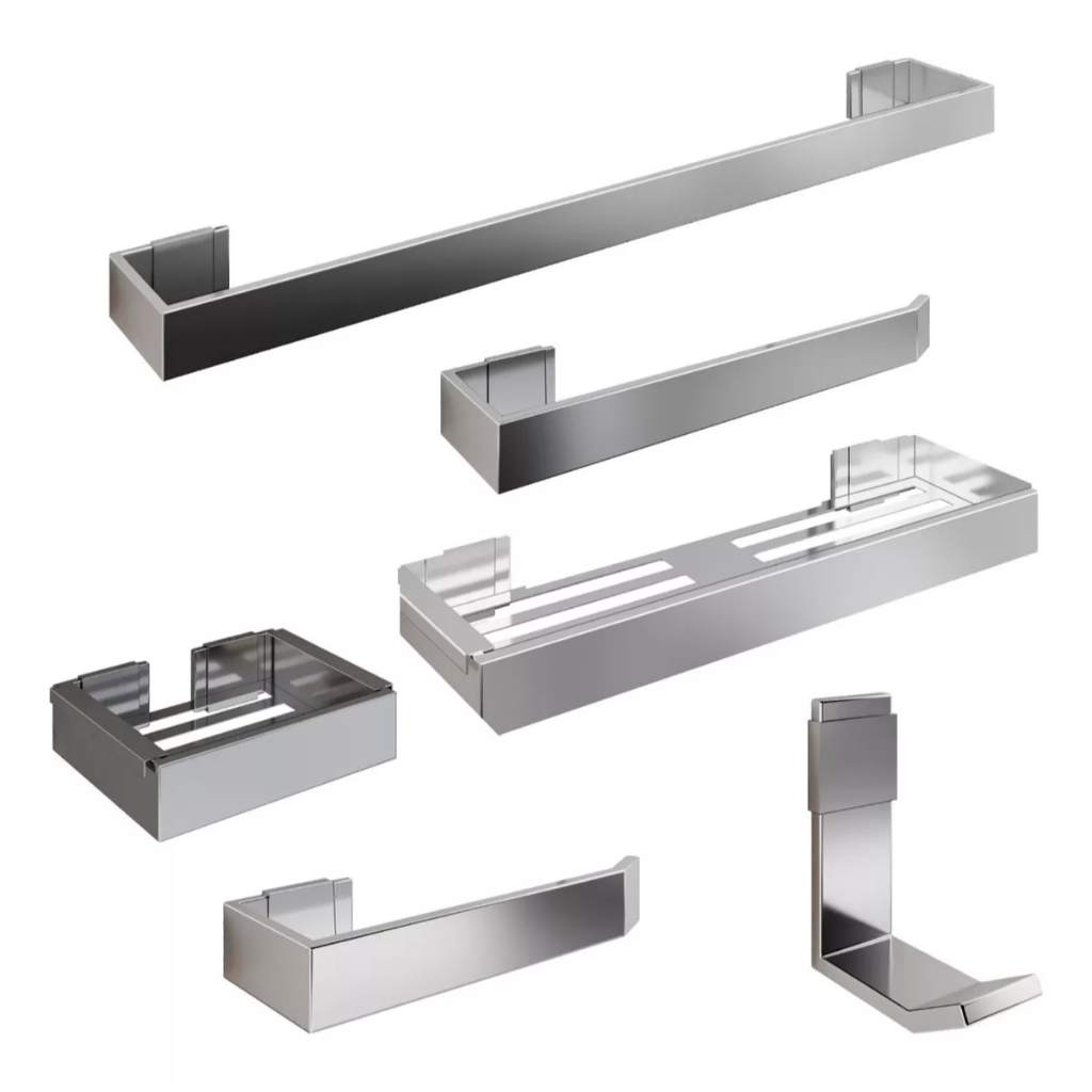 Kit de acessórios para Banheiro 6 peças com Porta Toalha Cromado Anti Ferrugem