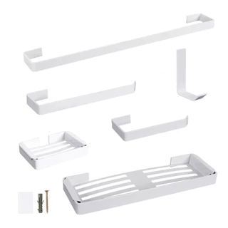 Kit de acessórios para Banheiro 6 peças com Porta Toalha Branco Anti Ferrugem
