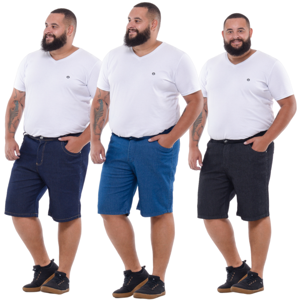 Kit 3 Bermudas Jeans Plus Size Elastano Tamanho 50 ao 56