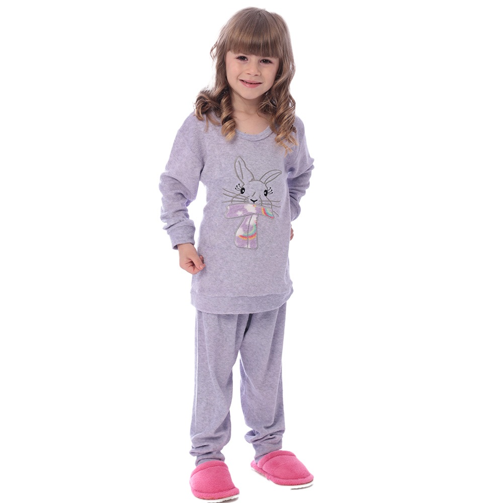 Conjunto Pijama Calca e Blusa Manga Longa Inverno Plush Infantil Victory Bolso Bordado Com Pelinho em Oferta na Shopee