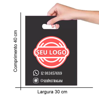 100 Sacolas Boca Vazada Personalizada Boca de Palhaço 30x40 para Loja com sua logomarca Tamanho M