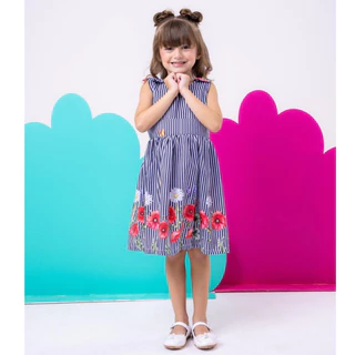 Vestido Infantil Floral Listrado Casual