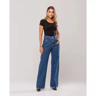 Calça Consciência Jeans 100% Algodão Feminina Modelo Wide Leg com Cintura Alta