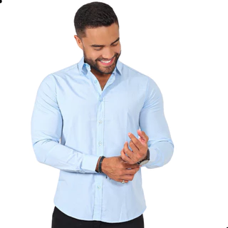 Camisa masculina social slim manga longa tricoline