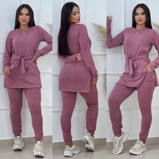 LANÇAMENTO CONJUNTO FEMININO EM LÃZINHA BLUSA E CALÇA COM BOLSOS/MODINHA/TENDÊNCIA
