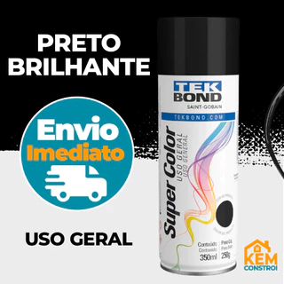 Tinta Spray Uso Geral 350ML Preto Brilhante Tekbond