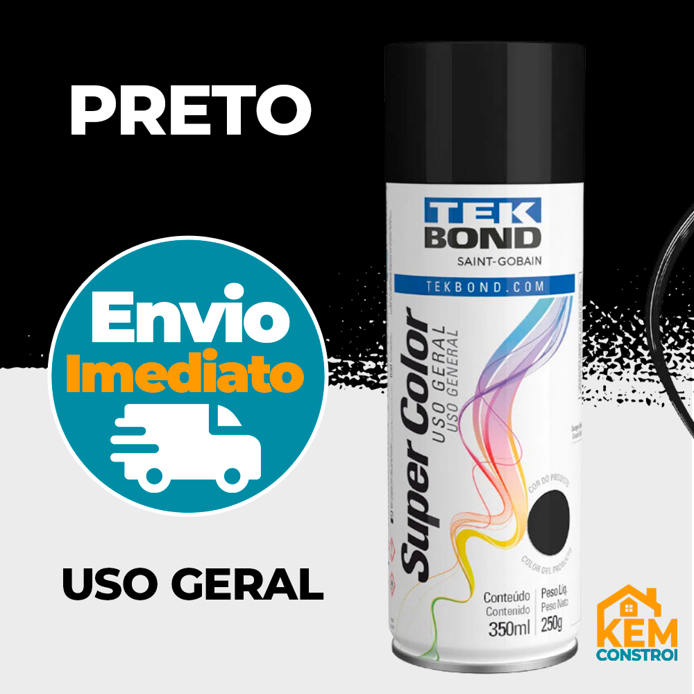 Tinta Spray Uso Geral 350ML Preto Fosco Tekbond