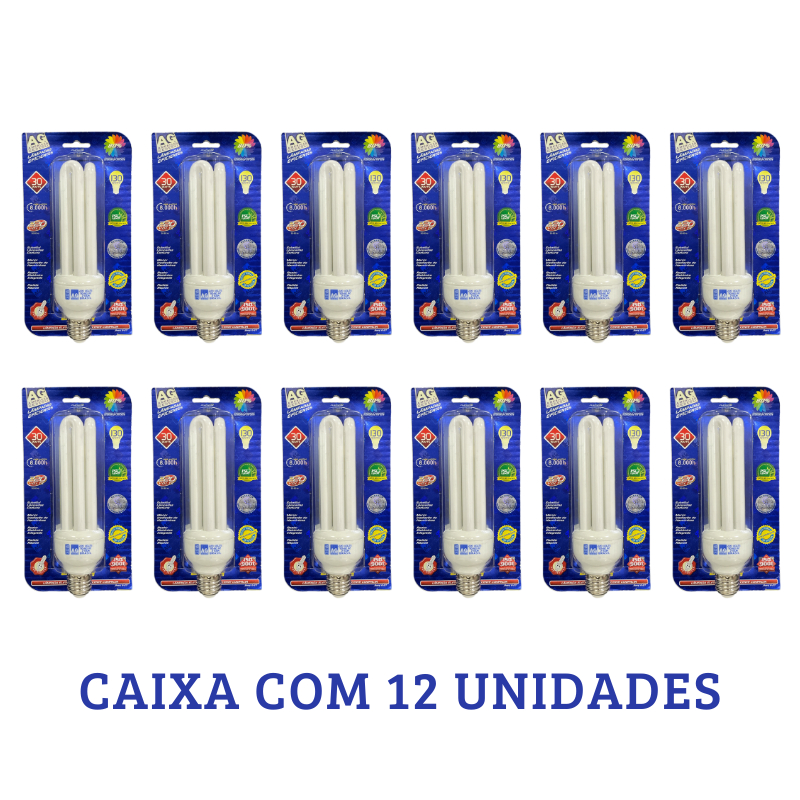 Caixa com 12 Lampadas Fluorescentes Quente Amarela 220W 30WATTS Lampada