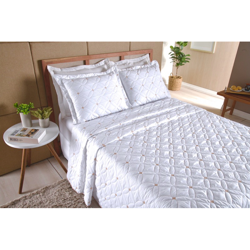 Cobre Leito Bordado 400 Fios Casal 3 PEÇAS 2,20m x 2,40m Bordado de Luxo Toque Aveludado