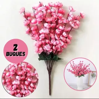 2 Buque Pessegueira Flor Cerejeira Artificial Decoração 6 Galhos Grande