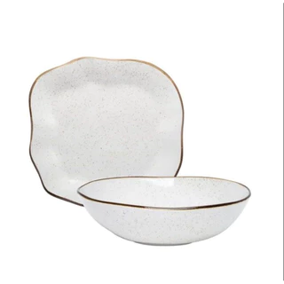 Conjunto travessa e saladeira de porcelana Baixelas Para Servir Maresia Areia Oxford, 2 peças