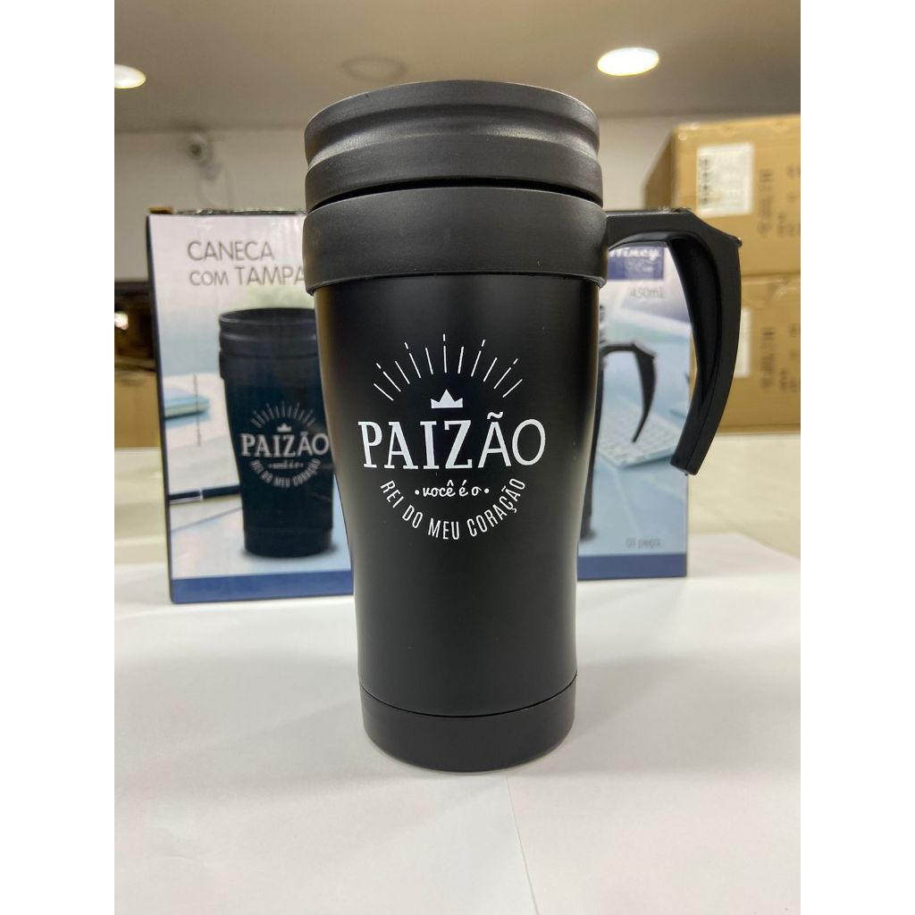 CANECA DIA DOS PAIS COM TAMPA ESCRITO PAIZÃO