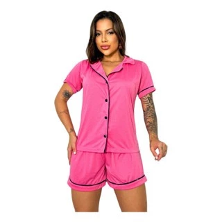 Pijama Americano Blogueira Golinha Botões Feminino Baby Doll