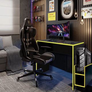 Escrivaninha Gamer Preto e Amarelo 90 Cm