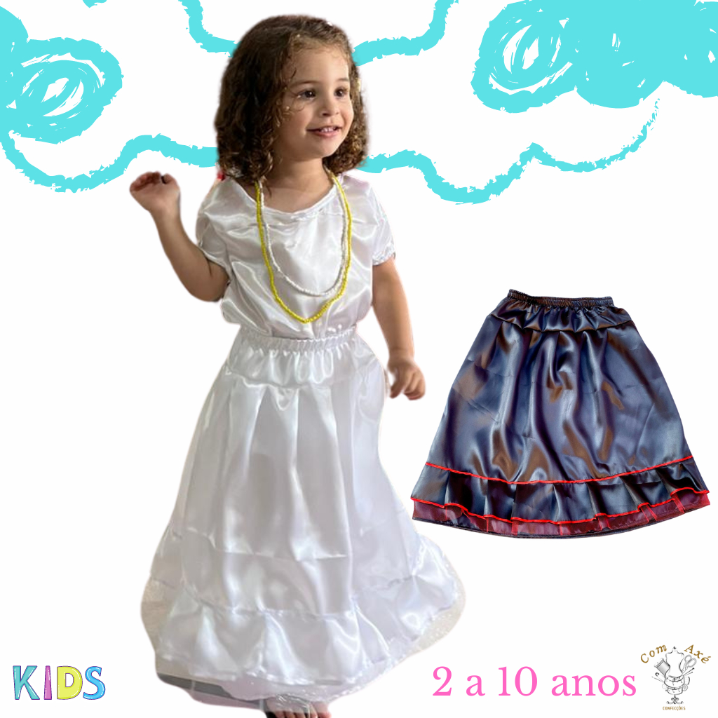 Saia Infantil Cetim ou Oxford Preta ou Branca Kids Umbanda