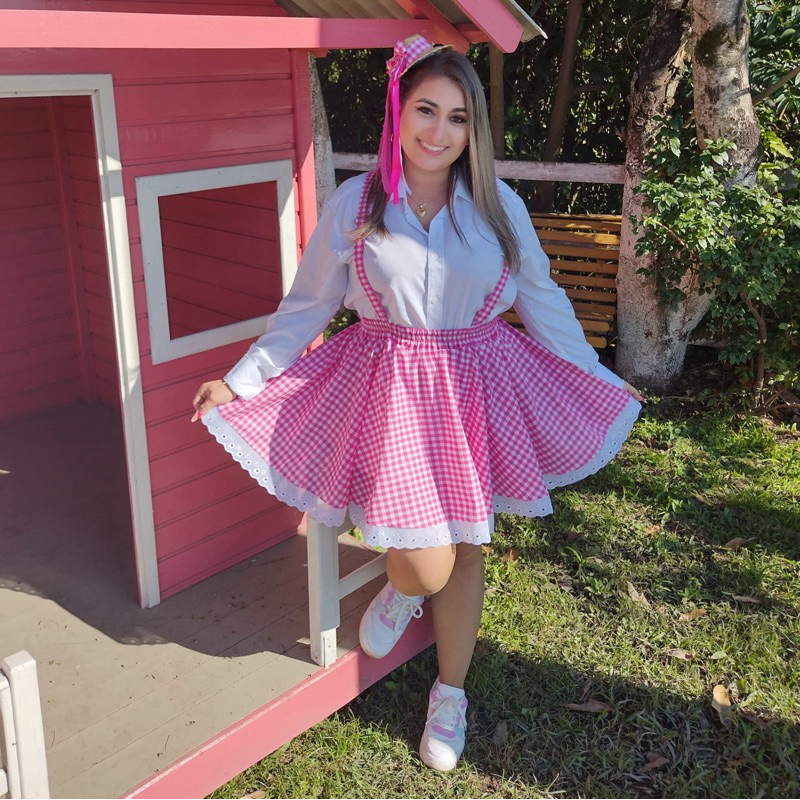 Saia Tule Rosa Festa Junina SAIA COM SUSPENSÓRIO DE FESTA JUNINA