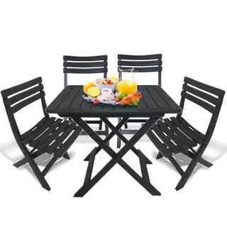 MESA COM 4 CADEIRAS Cadeira Mesa Dobrável Plástica Preta P/ Restaurante Bares Area de Lazer Arqplast