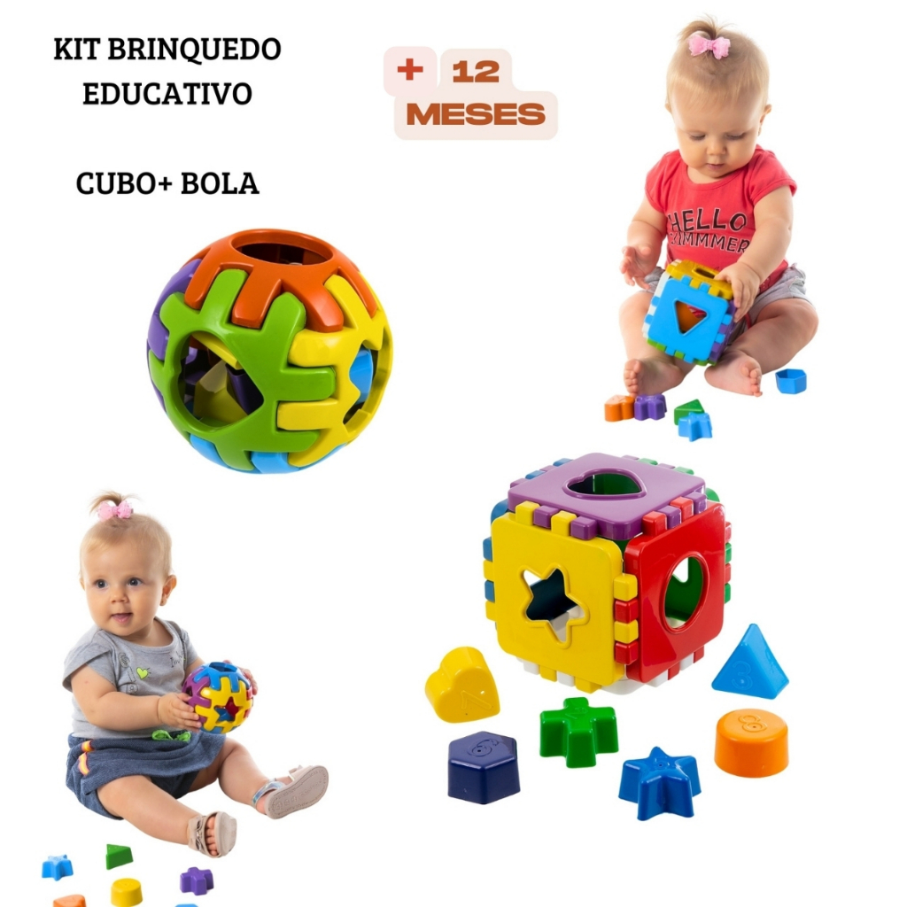 Kit com 2 brinquedos Coloridos Didático Cubo 10x10 mais Bola Didatico ...