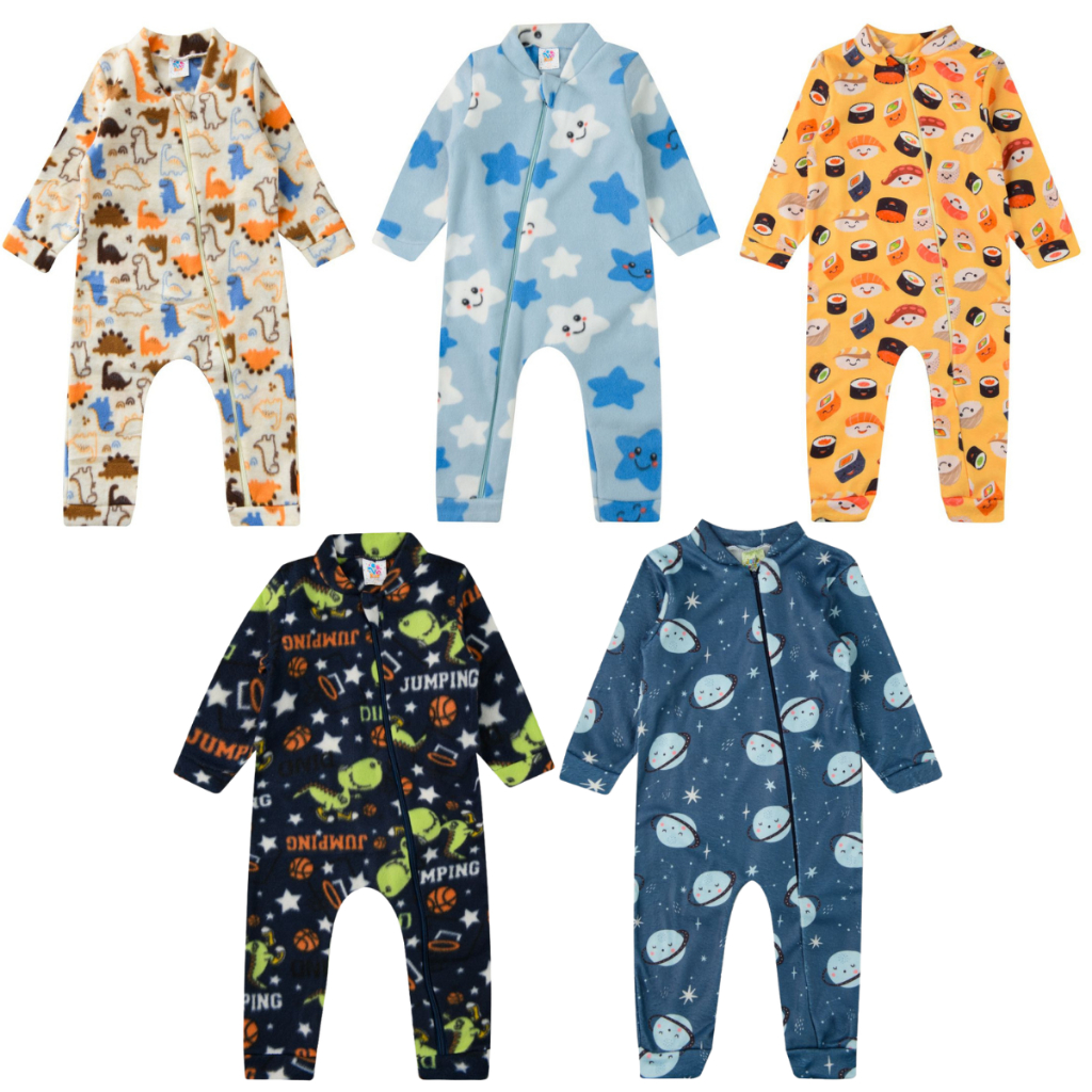 Kit 5 Macacão Soft Bebê Masculino | Macacão Inverno Masculino