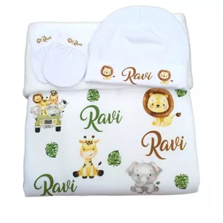 kit manta touca e Luvas personalizados com nome do bebê menino menina