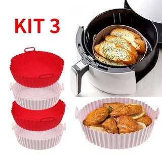 Kit 3 Formas Silicone Reutilizavel Protetor Air Fryer Microondas Forro Antiaderente Assadeiras