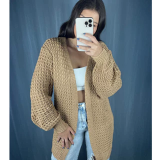 Casaco Cardigan Feminina Tricot Malha Inverno Ponto Fang manga Princesa Balone