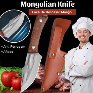 Faca de desossa profissional, cutelo de carne, faca de cozinha de aço inoxidável, faca mongol com bainha