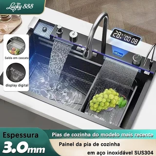 cuba Pia de aço inoxidável 304 com visor digital de slot único e torneira Waterfall