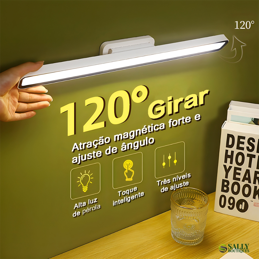 Luminária De Led Sobrepor Bastão Recarregável Sem Fio Com Suporte Magnético E Touch 45cm