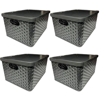 Kit 4 Cesto Caixas Organizadoras Rattan C/ Tampa Preto 7,5L