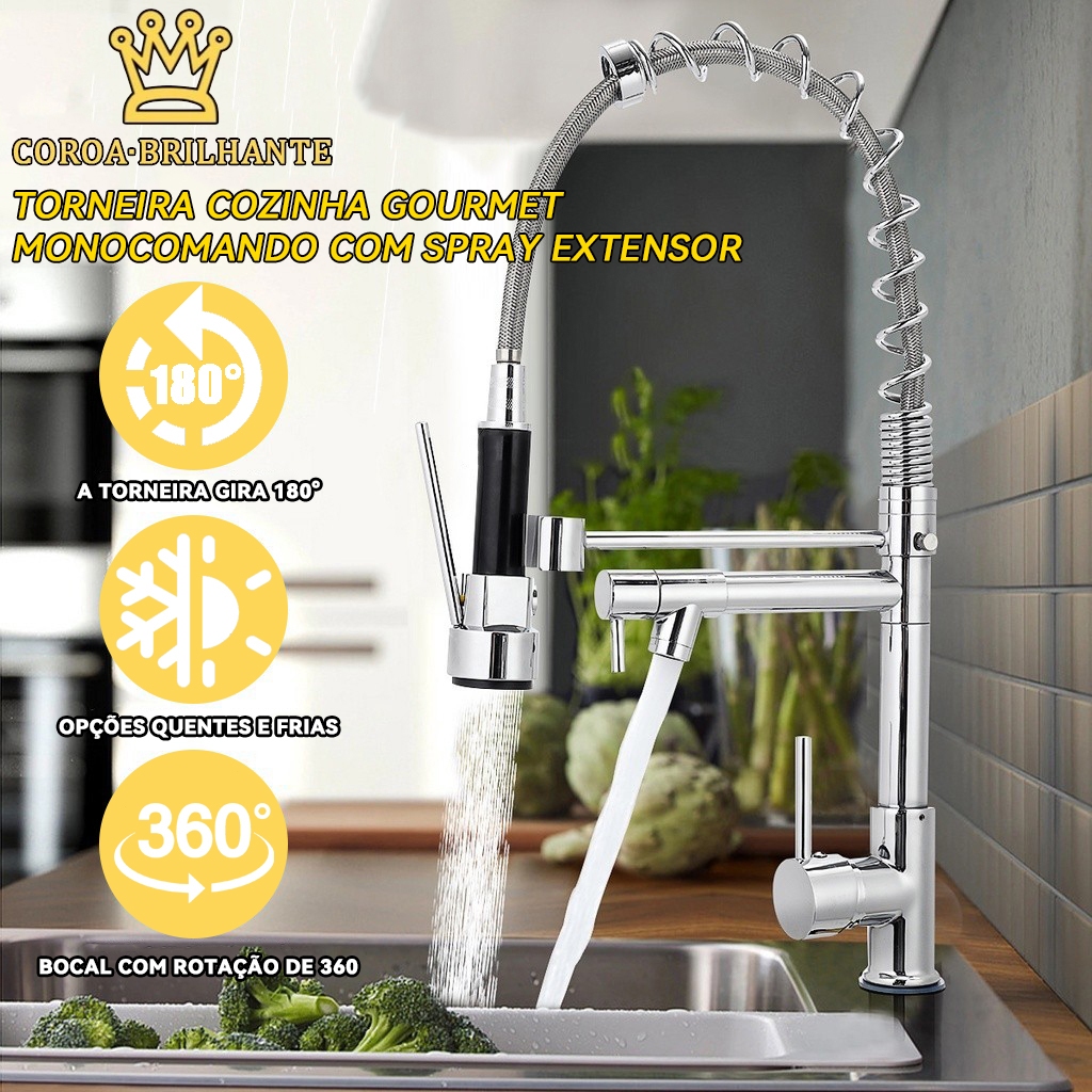 Torneira Cozinha Gourmet Monocomando Com Spray Extensor | Shopee Brasil