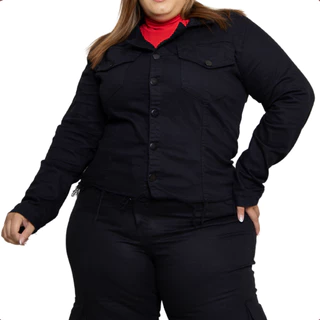 Jaqueta Preta Feminina Jeans Plus Size Desfiada