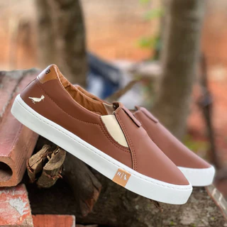 Sapatênis Masculino Casual Sip On Em Couro Solado Calce Fácil Promoção