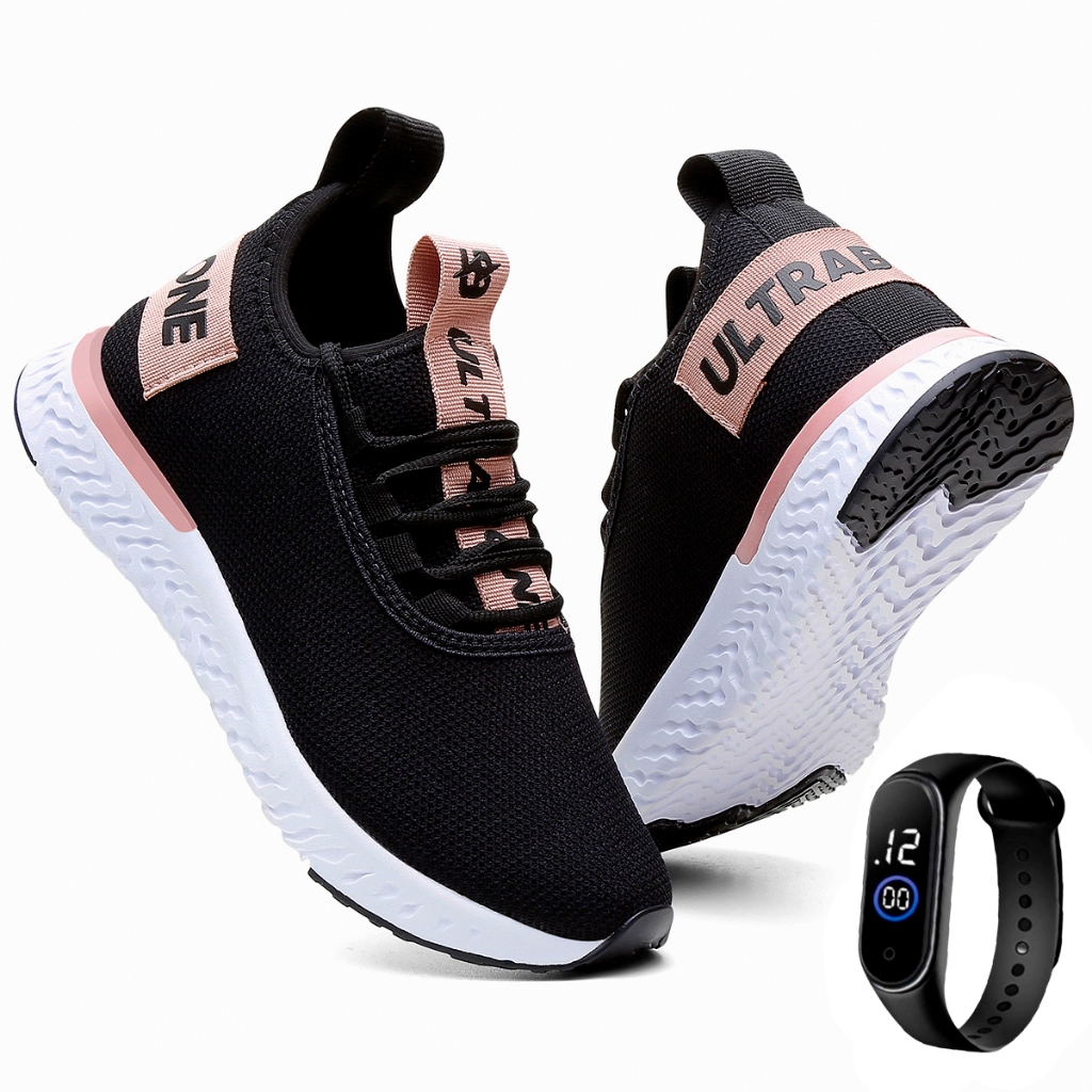kit tenis feminino caminhada academia relogio digital promoção