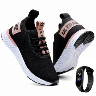 kit tenis feminino caminhada academia relogio digital promoção