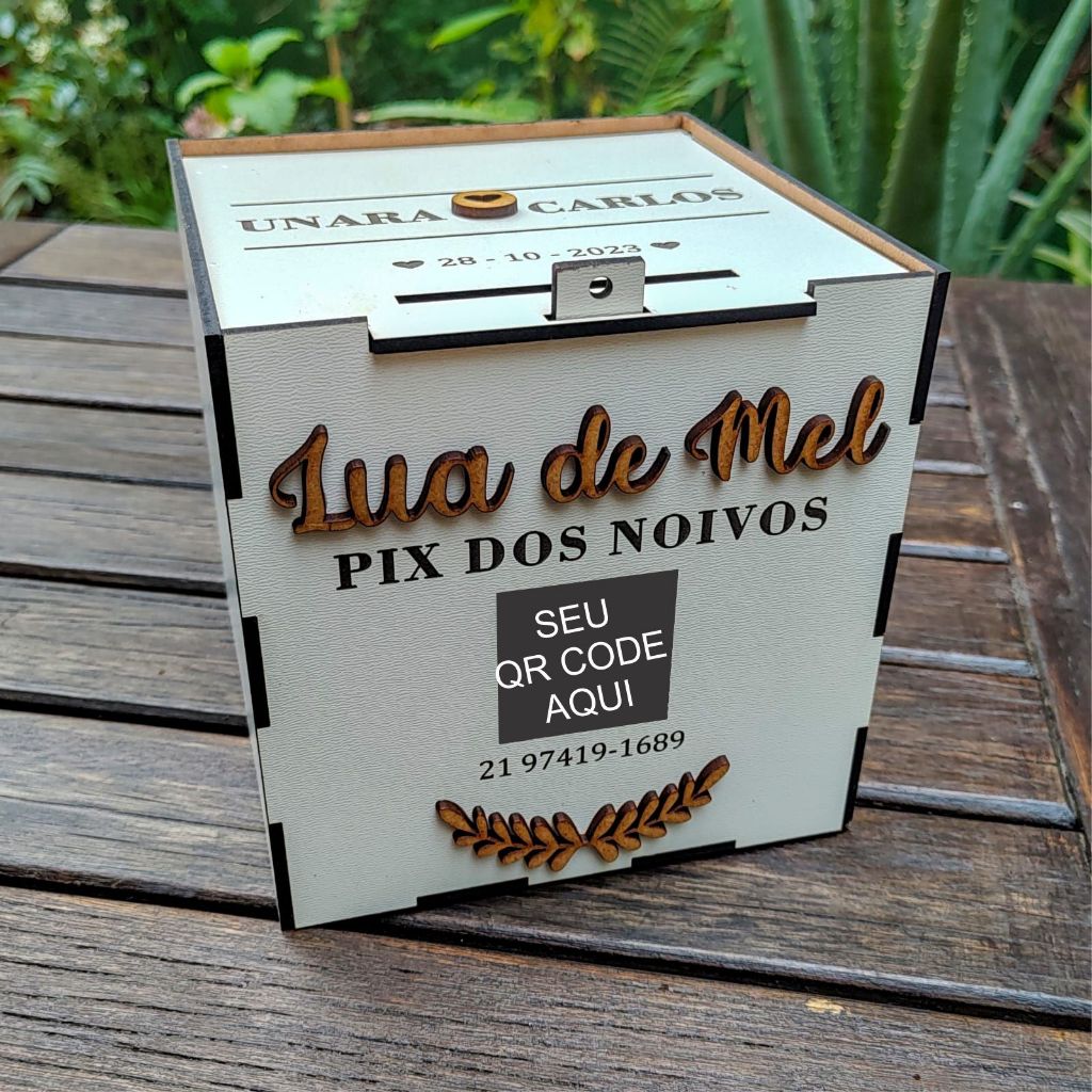 Caixa Cofre Pix Dos Noivos Para Casamento Lua de Mel Rustica - Mdf Cru 3mm 15x15x15