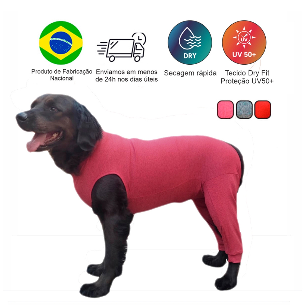 Roupa Protetora Pós Cirúrgica Pet Para Pernas Traseiras Membros Posteriores Com Proteção Solar UV 50+