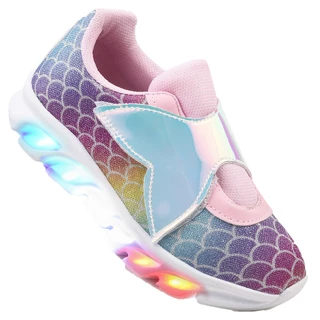 Tenis Feminino Infantil Sereia Glitter De Led Meninas Cano Alto com Luzinha Linkito