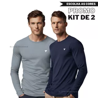 KIT c/2 Camiseta Térmica com Proteção UV Segunda Pele Academia Corrida E na Opção 1 Unidade