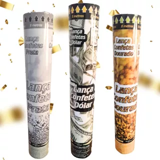 Kit 10 Lança Confetes Colorido Dourada Prata Festas Eventos Reveillon