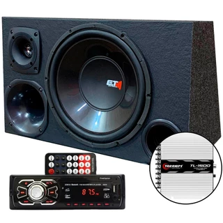 Caixa Trio Som Completa Radio Bluetooth Usb Modulo Taramps ou Stetsom - Sub Driver Corneta Twiter