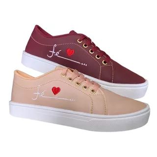 Kit 2 Pares Tênis Fé Coração Feminino Casual Promoção