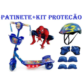 PATINETE INFANTIL HOMEM ARANHA EM METAL SUPER REFORÇADO + KIT PROTEÇÃO COMPLETO ENVIO IMEDIATO