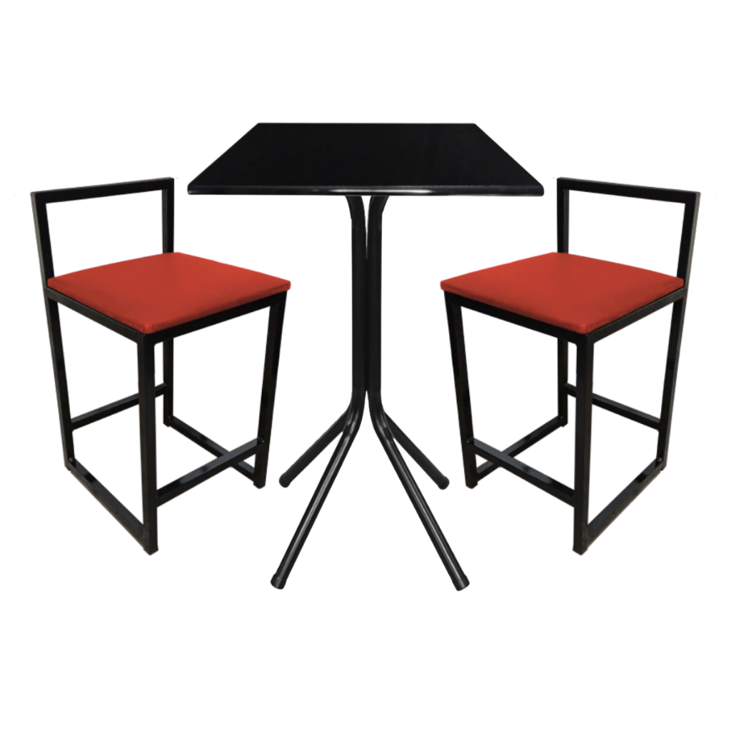 Conjunto 2 Banqueta + Mesa Bistrô Baixa Quadrada Modelo Confortavel Industrial