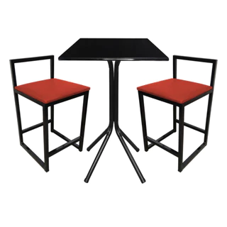 Conjunto 2 Banqueta + Mesa Bistrô Baixa Quadrada Modelo Confortavel Industrial