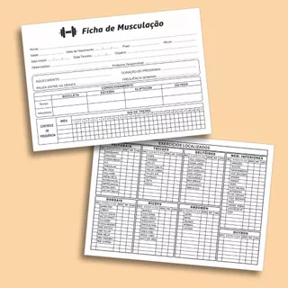 100 Fichas de Musculação, Treino, Academia - 14,8x21cm - impressão frente e verso - papel grosso 180 gramas