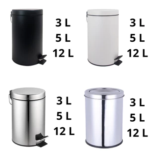 Lixeira de Metal 3, 5 e 12 Litros Com Pedal Branco Preto Basculante